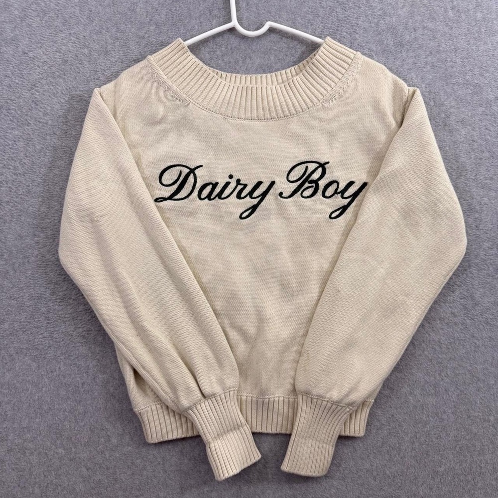 Dairy Boy by Paige Lorenze Cream Logo Knit Sweater Women's S